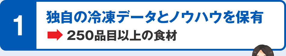 1 独自の冷凍データとノウハウを保有 →250品目以上の食材