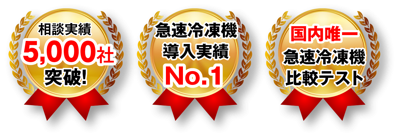 相談実績5,000社突破！ 急速冷凍機導入実績No.1　国内唯一 急速冷凍機比較テスト
