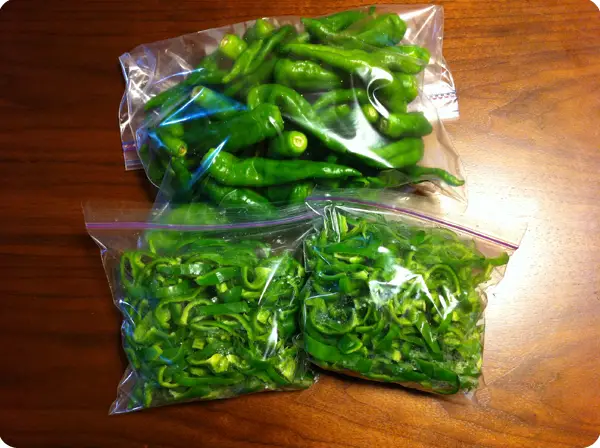 Storage period of green peppers