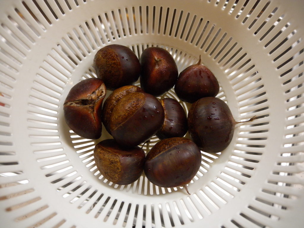 Drain the water from the boiled chestnuts and freeze them.
