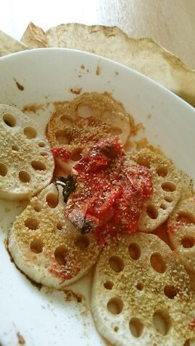 Toasted frozen lotus root and tomatoes