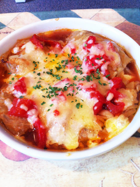Cabbage roll arrangement tomato cheese