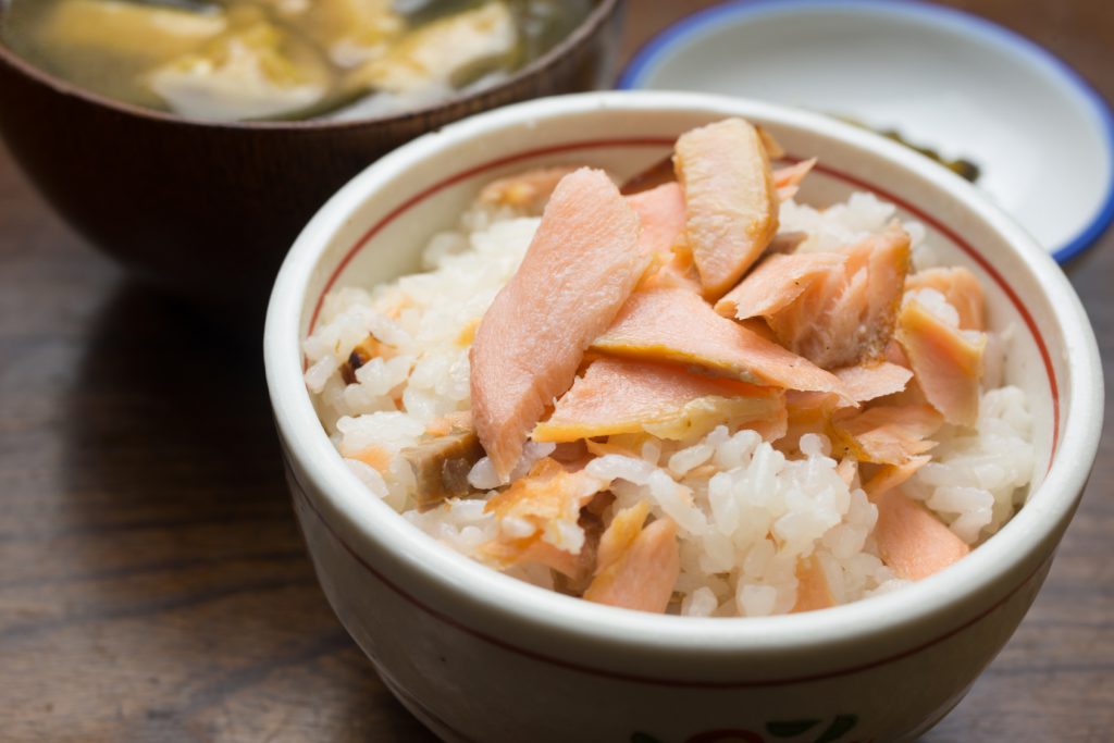 Easy to use with frozen salmon! cooked rice