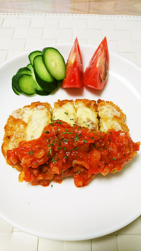 Cheese pork cutlet with tomato sauce